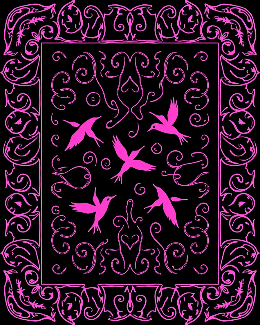 Pink Birds Floral Scrollwork Medallion Rug