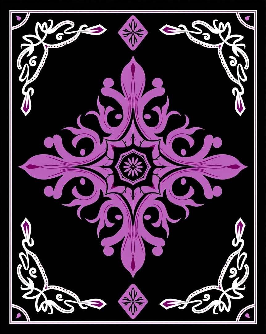 Ornate Purple Floral Black Medallion Rug