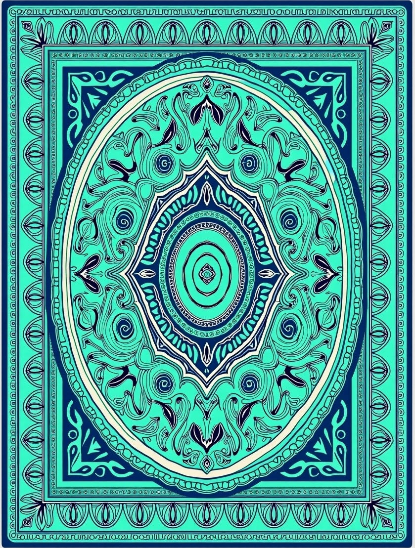 Teal Deep Blue Intricate Medallion Rug