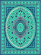 Teal Deep Blue Intricate Medallion Rug