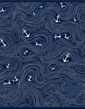 Navy White Anchor Swirl Nautical Rug