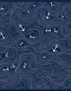 Navy White Anchor Swirl Nautical Rug