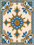 Blue Gold Floral Medallion Border Rug