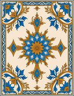 Blue Gold Floral Medallion Border Rug