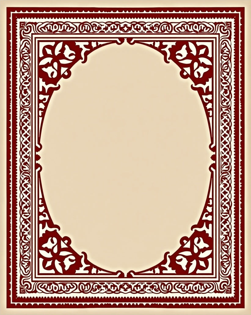 Ornate Burgundy Floral Arched Frame Rug