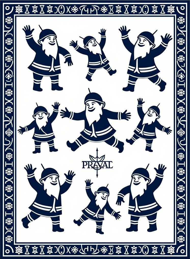 Navy Blue Happy Gnomes Border Rug