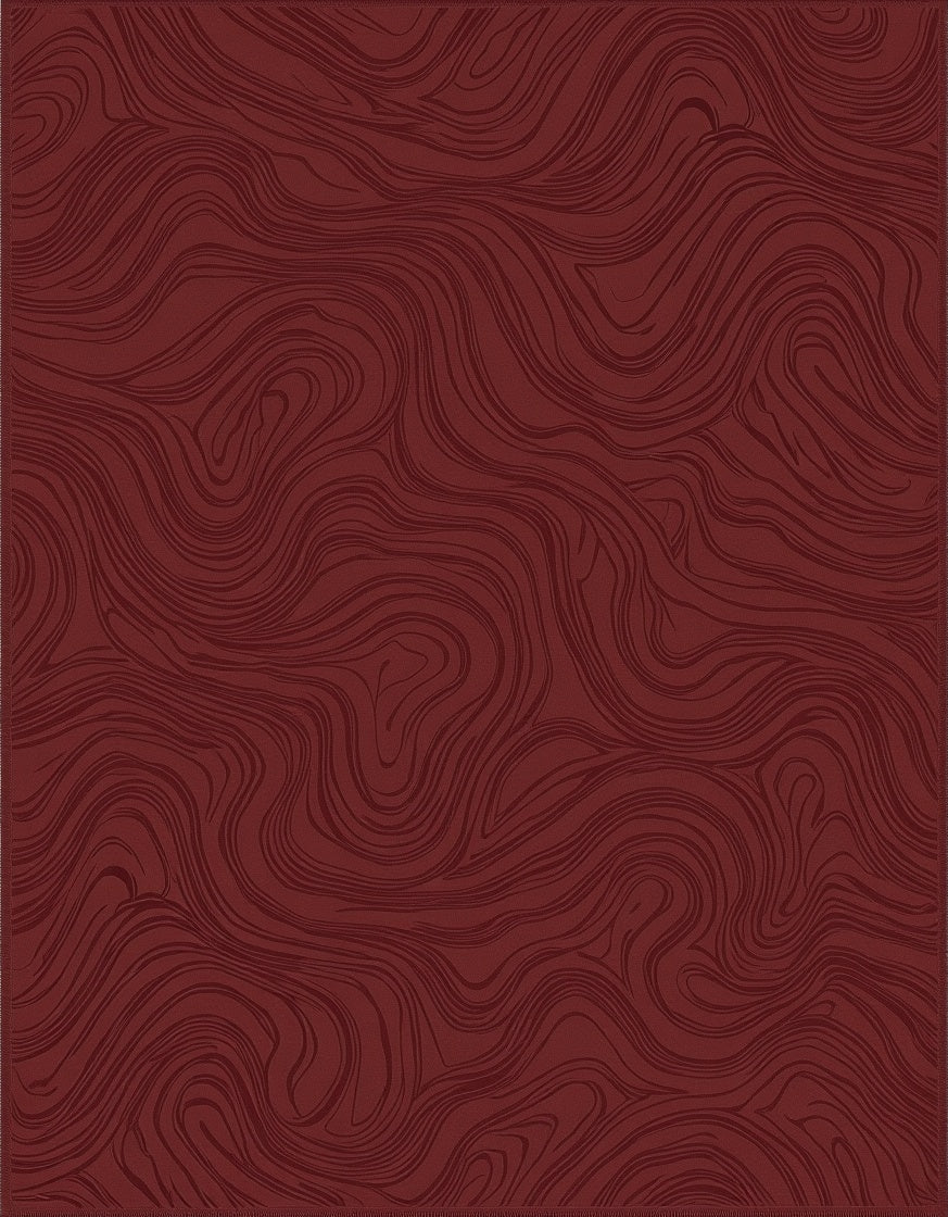 Deep Crimson Swirl Wood Grain Rug