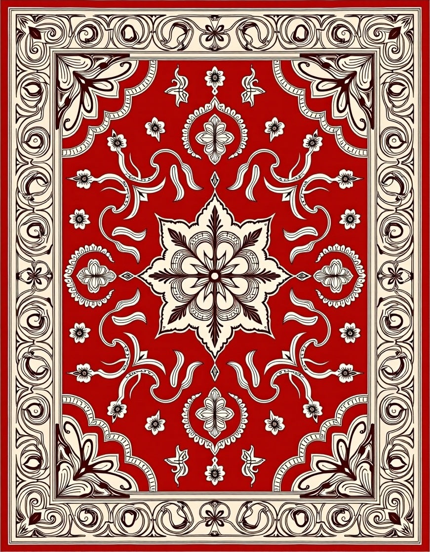 Crimson Cream Floral Central Medallion Rug