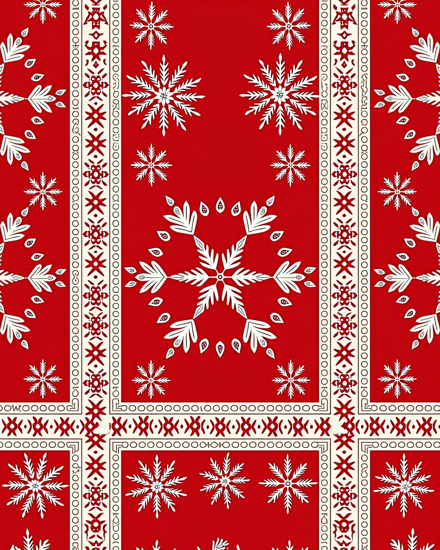 Classic Red White Snowflake Border Rug