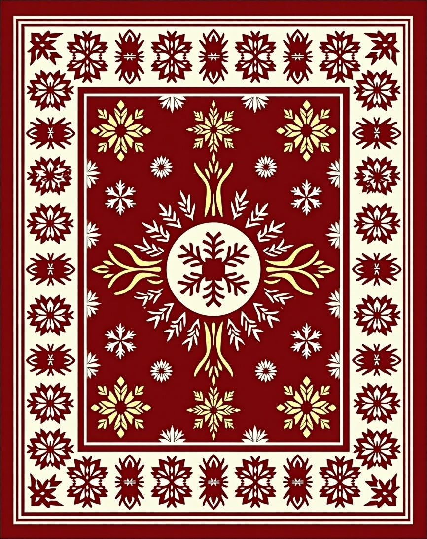 Crimson Snowflake Border Medallion Rug