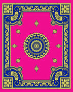 Bold Blue Floral Medallion Fuchsia Rug