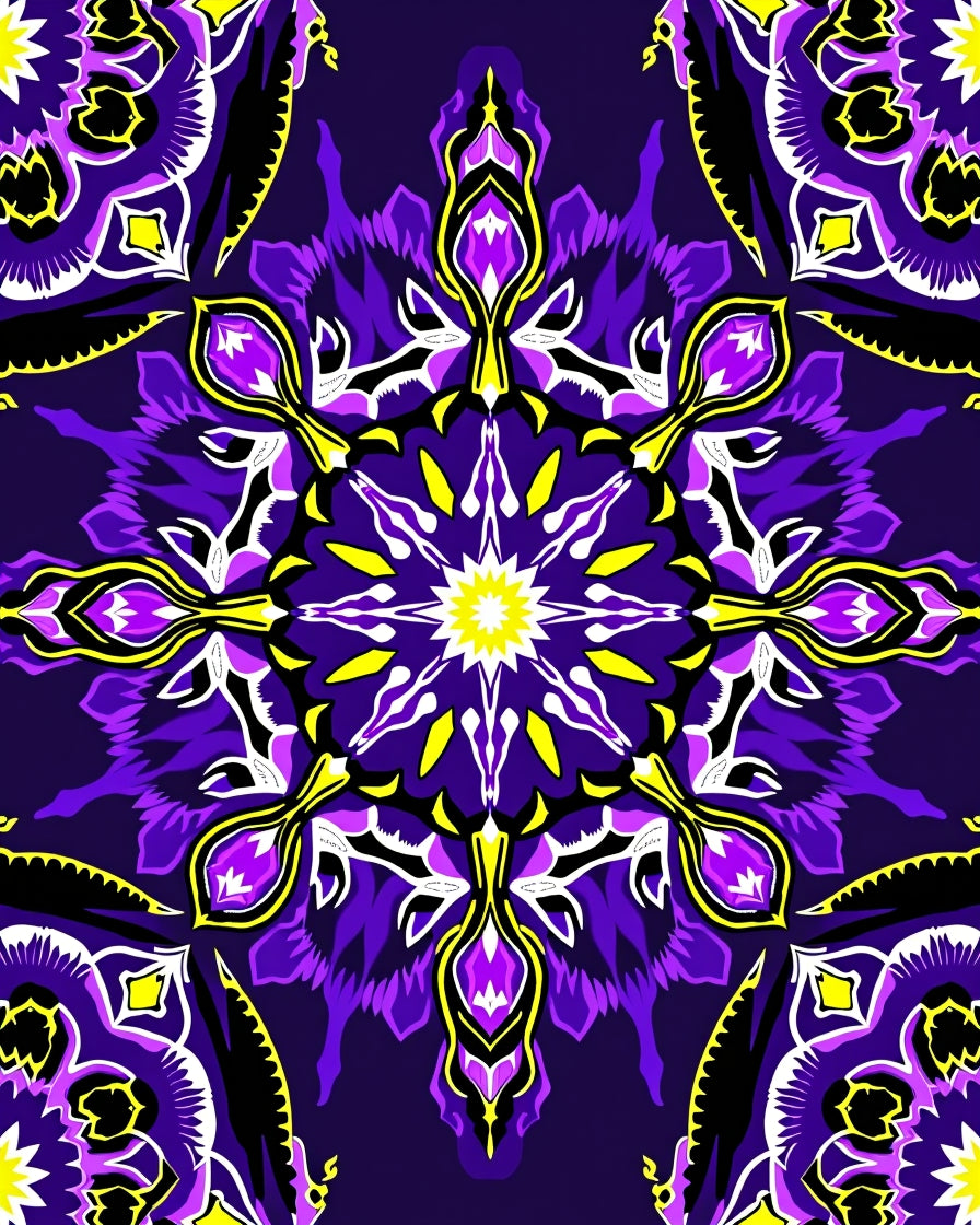 Vibrant Purple Yellow Starburst Medallion Rug