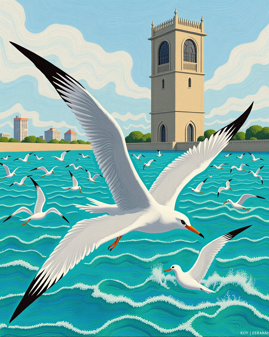 Coastal Seagulls Over Teal Waves Rug