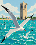 Coastal Seagulls Over Teal Waves Rug