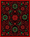Vibrant Red Green Floral Medallion Mandala Rug