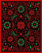 Vibrant Red Green Floral Medallion Mandala Rug