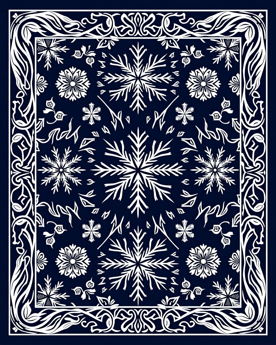 Midnight Blue Snowflake Floral Medallion Rug