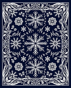 Midnight Blue Snowflake Floral Medallion Rug