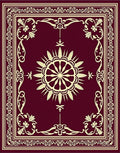 Burgundy Golden Floral Sunburst Medallion Rug