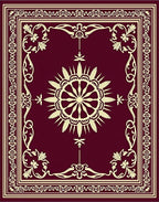 Burgundy Golden Floral Sunburst Medallion Rug