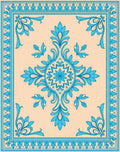 Aqua Floral Medallion Beige Border Rug