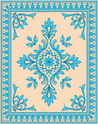 Aqua Floral Medallion Beige Border Rug