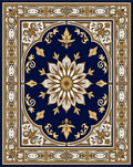 Navy Gold Floral Medallion Frame Rug