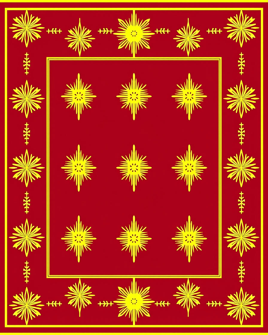 Crimson Yellow Star Burst Border Rug