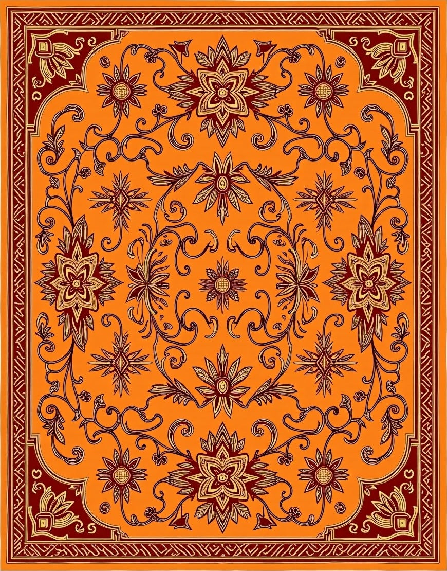 Crimson Floral Vine Medallion Cover Rug