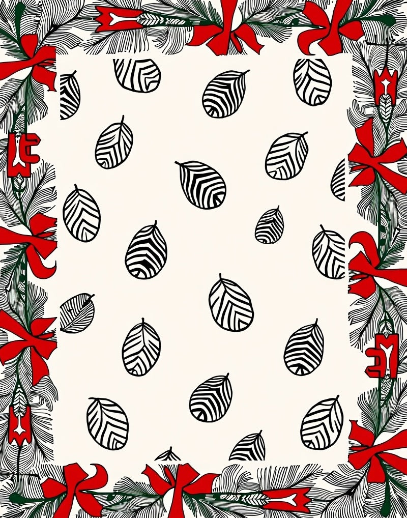 Festive Evergreen Bow Leaf Arrangement Rug