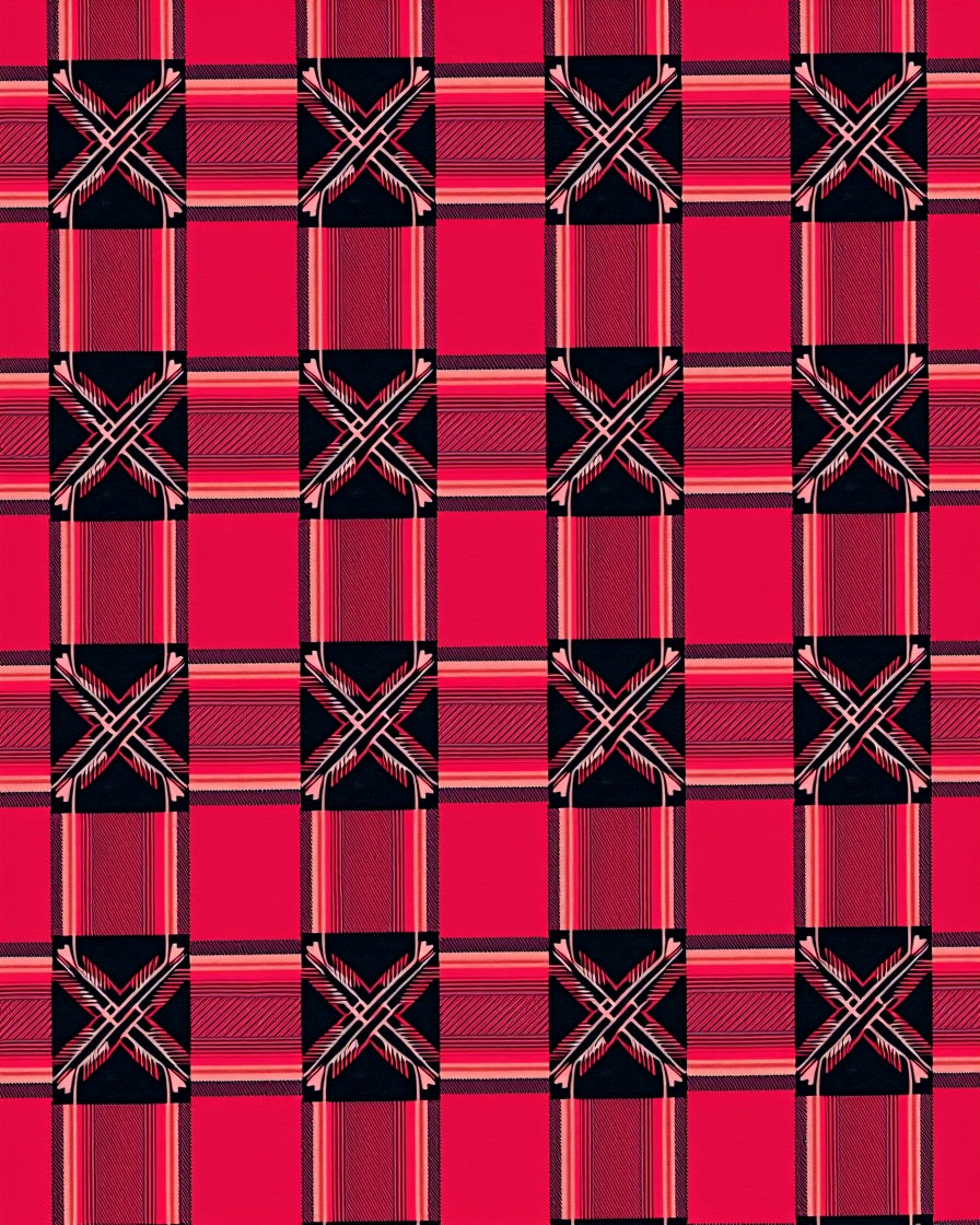 Bold Red Plaid Crosshatch Stripe Rug