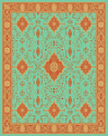 Teal Orange Ornate Medallion Border Rug