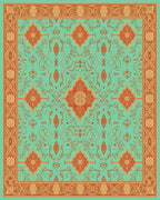 Teal Orange Ornate Medallion Border Rug