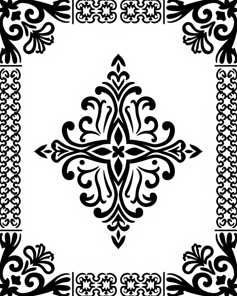 Elegant Black Floral Starburst Medallion Rug