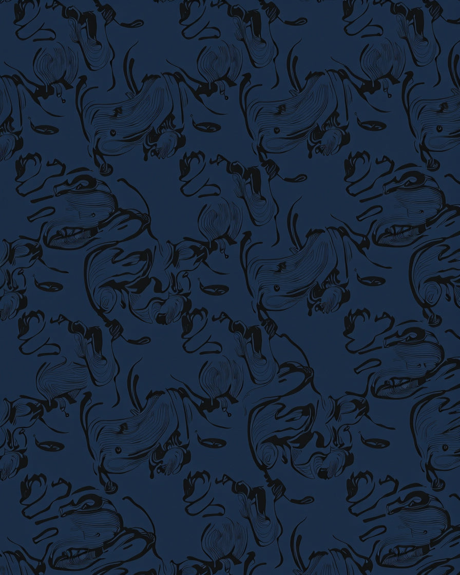 Dark Blue Abstract Ink Swirl Rug
