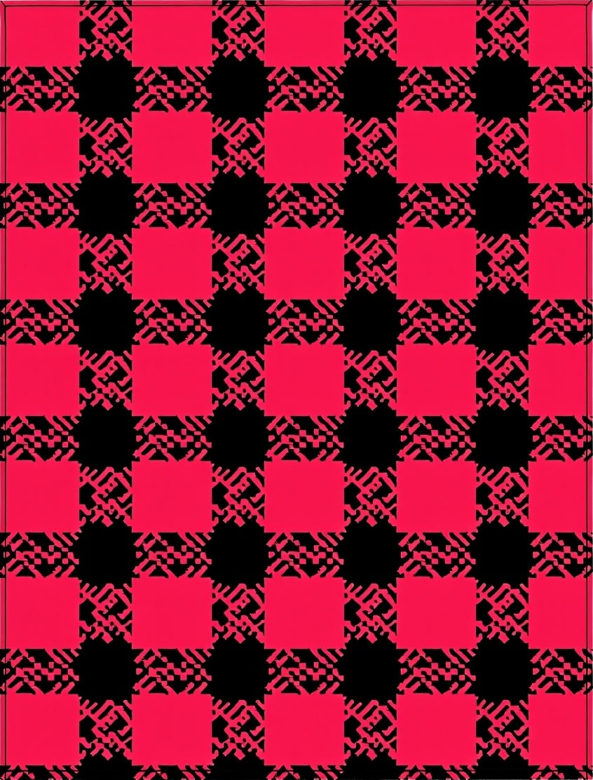 Red Black Checkered Textured Rug