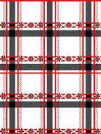 Red Black White Plaid Floral Stripe Rug