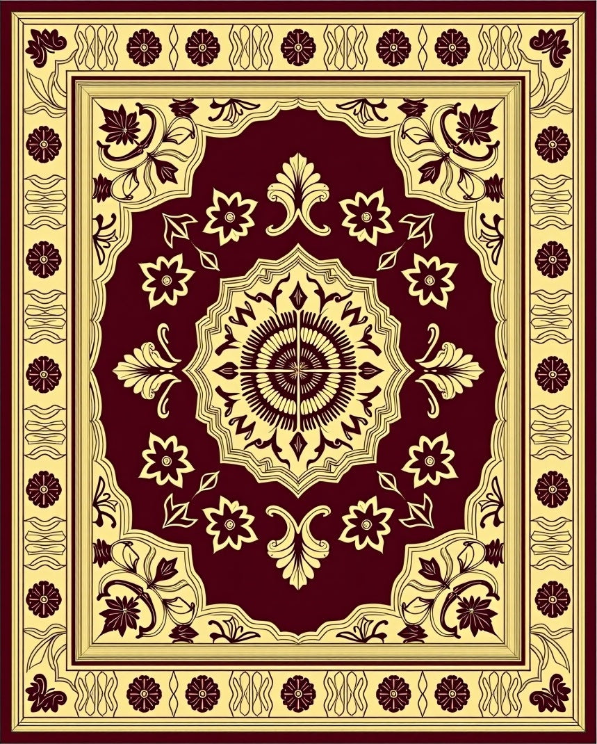 Crimson and Gold Medallion Floral Rug