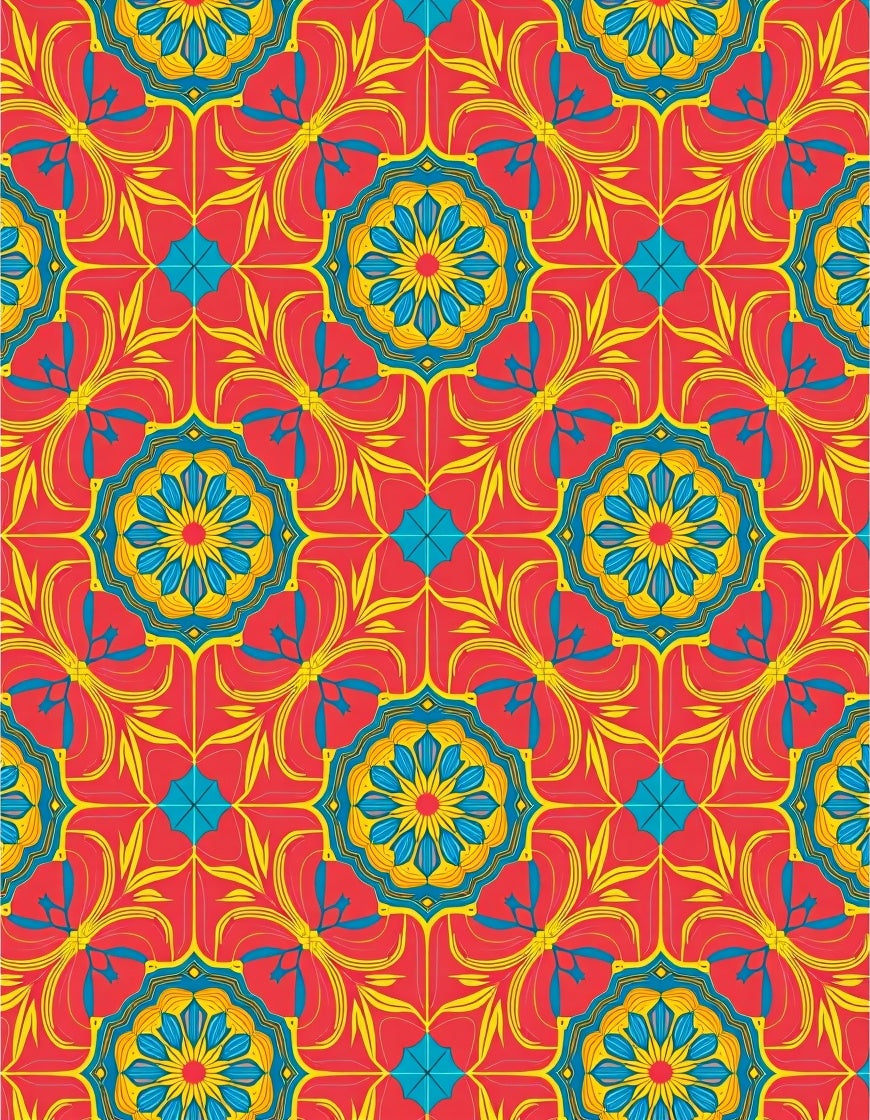 Vibrant Red Medallion Kaleidoscope Rug