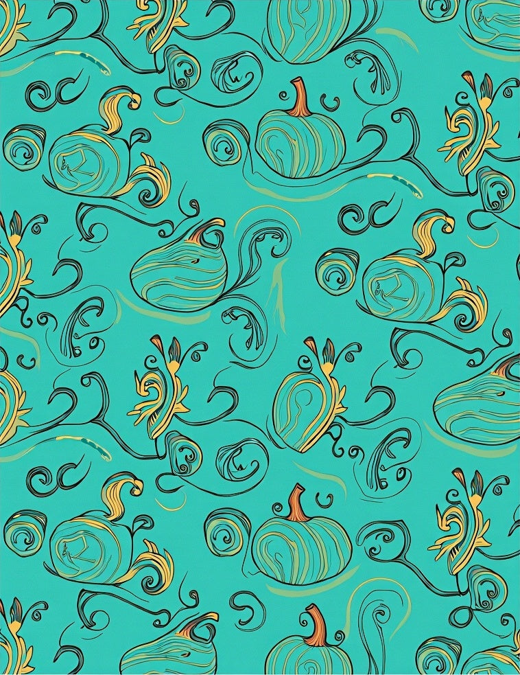 Teal And Gold Pumpkin Vine Flourish Rug