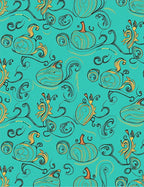 Teal And Gold Pumpkin Vine Flourish Rug