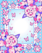 Whimsical Pink Floral Butterfly Border Rug