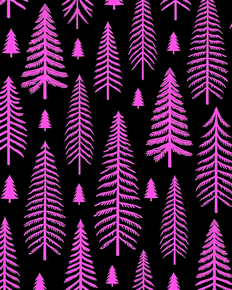 Vibrant Pink Evergreen Forest Pattern Rug