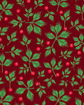 Deep Red Green Leaf Berry Garland Rug