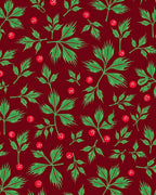 Deep Red Green Leaf Berry Garland Rug