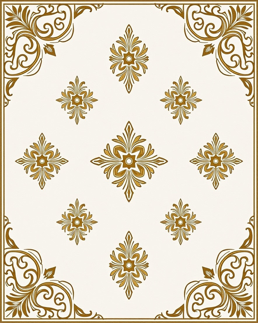 Ornate Gold Floral Medallion Frame Rug