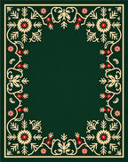 Dark Green Floral Embellished Decorative Rug