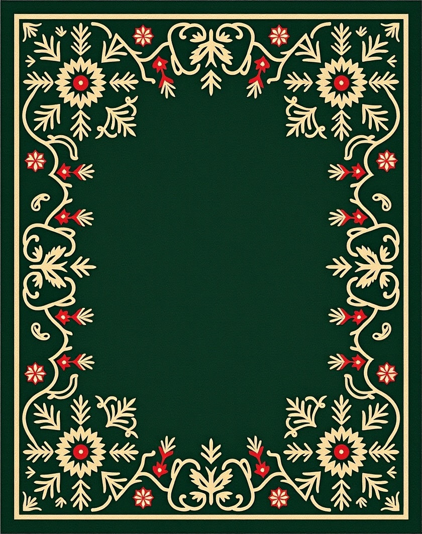 Dark Green Floral Embellished Decorative Rug