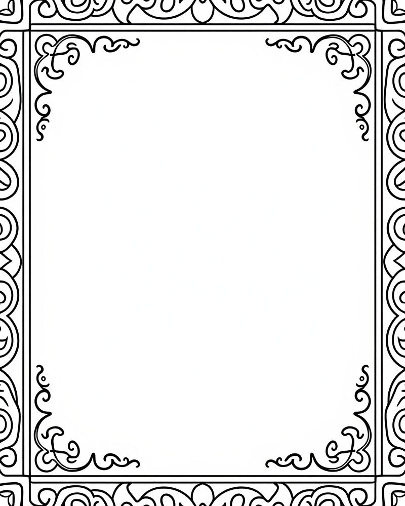 Ornate Black Scrollwork Border Rug