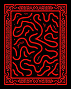 Crimson Tribal Labyrinth Border Rug